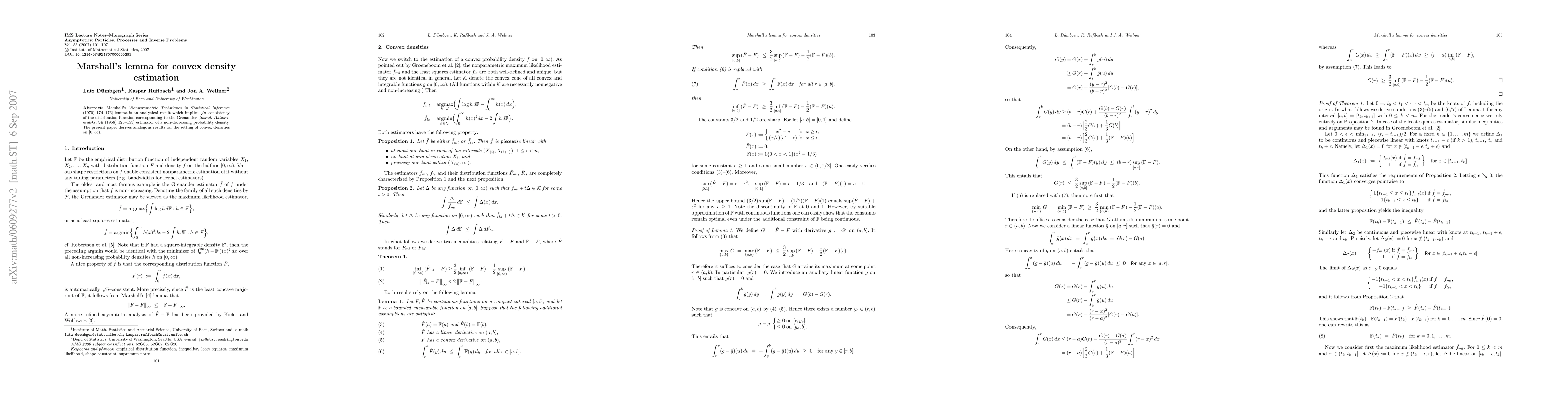 Thumbnail for Marshall's lemma for convex density estimation