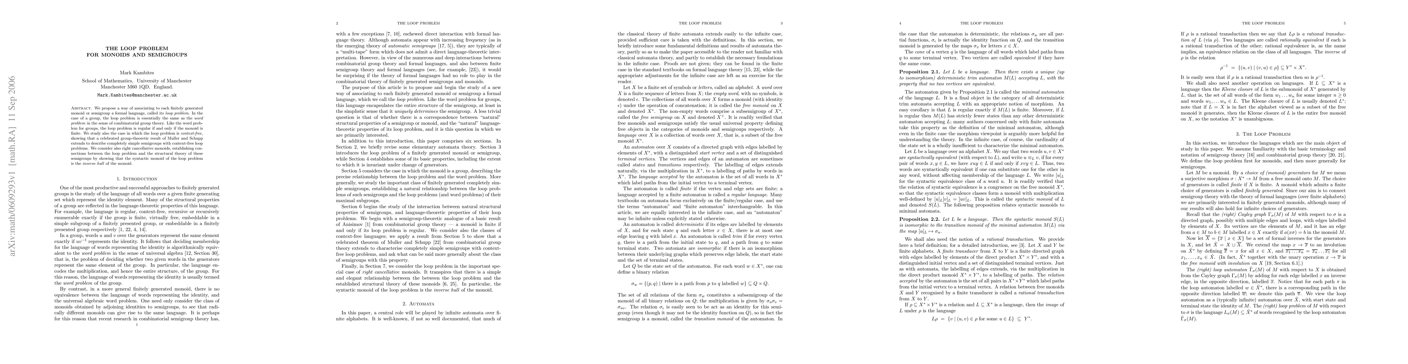 Thumbnail for The loop problem for monoids and semigroups