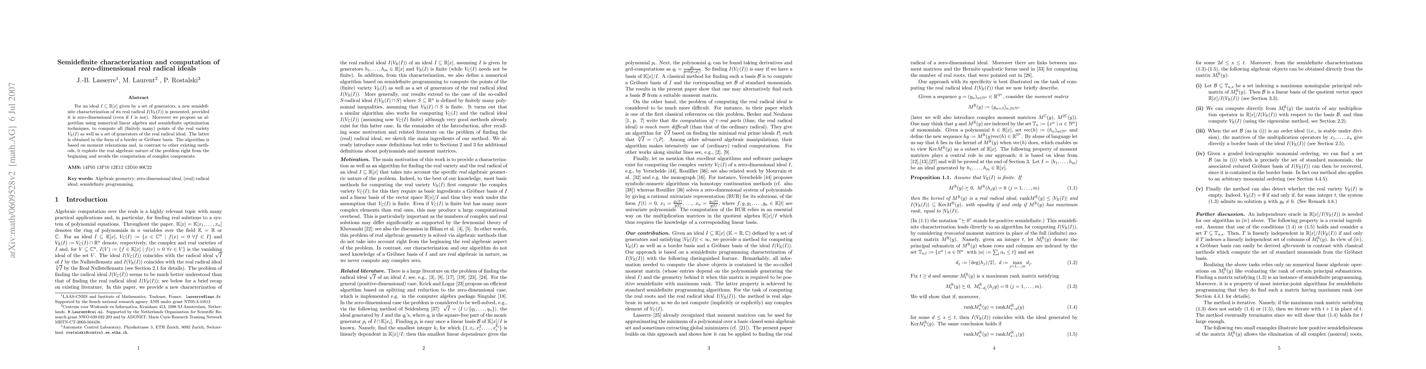 Thumbnail for Semidefinite Characterization and Computation of Real Radical Ideals
