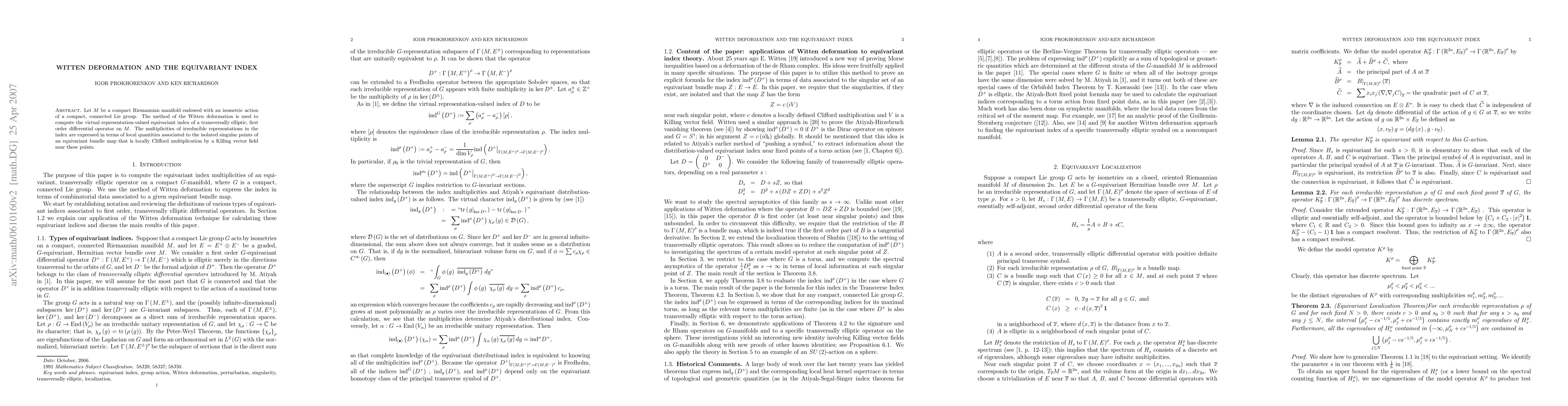 Thumbnail for Witten deformation and the equivariant index