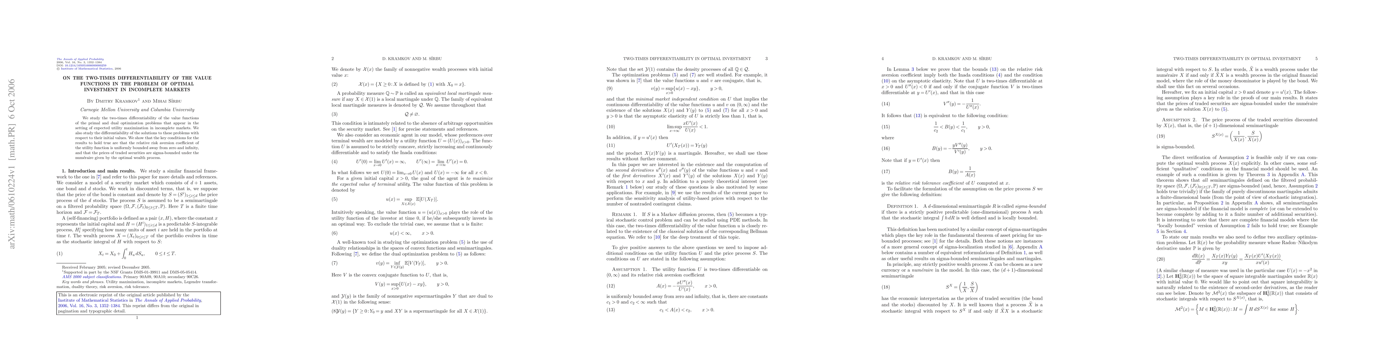 Thumbnail for On the two-times differentiability of the value functions in the problem of optimal investment in incomplete markets