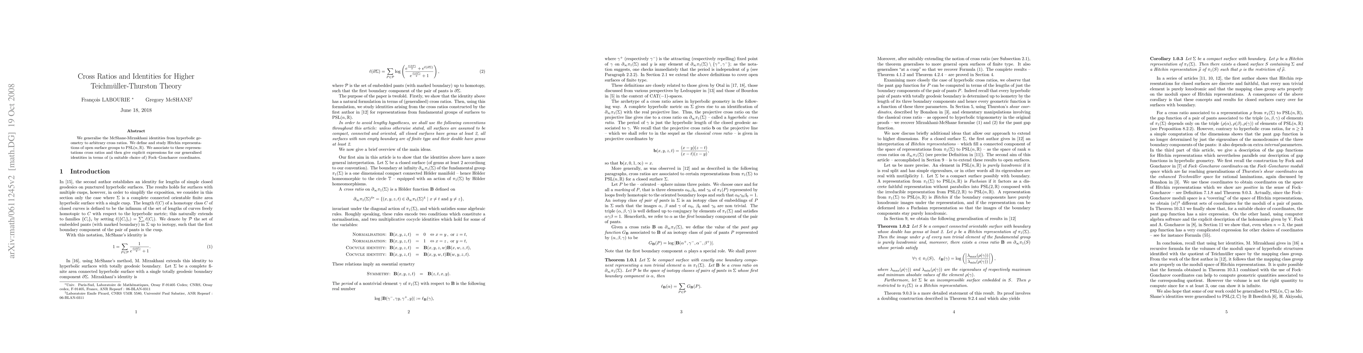 Thumbnail for Cross Ratios and Identities for Higher Thurston Theory
