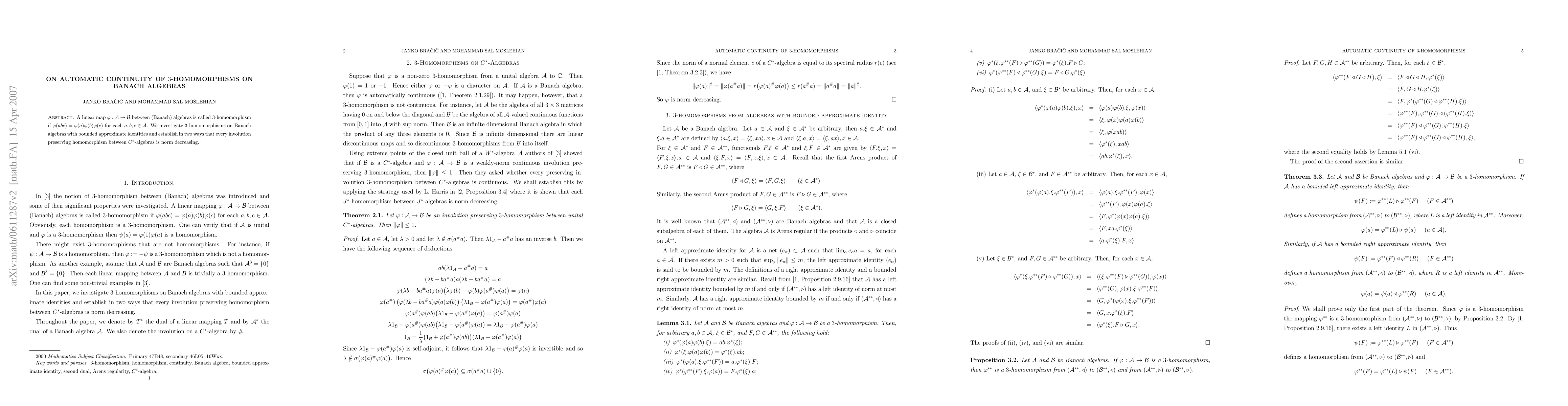 Thumbnail for On Automatic Continuity of 3-Homomorphisms on Banach Algebras
