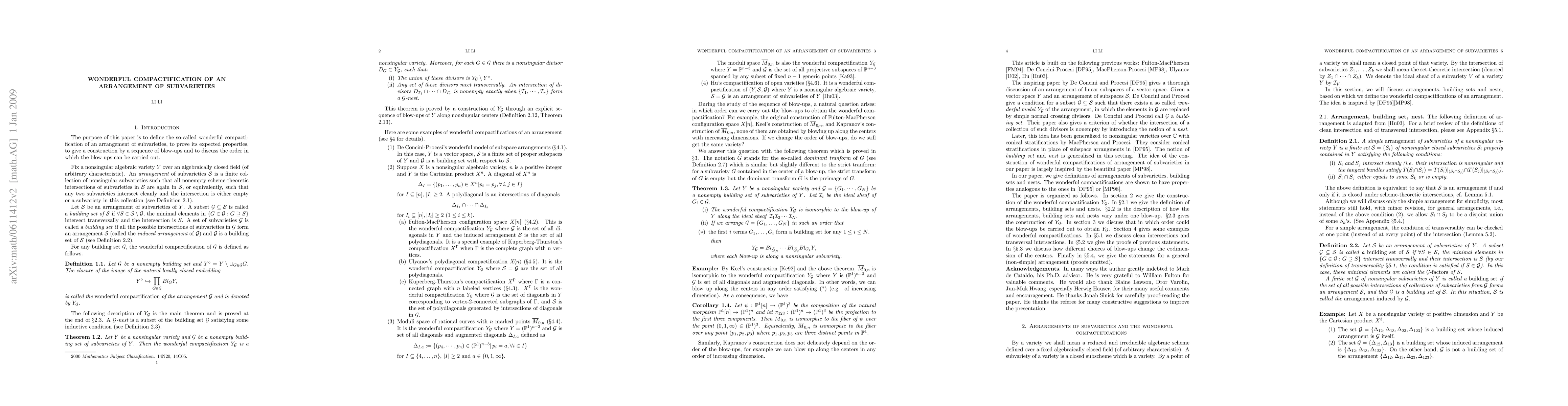 Thumbnail for Wonderful compactification of an arrangement of subvarieties