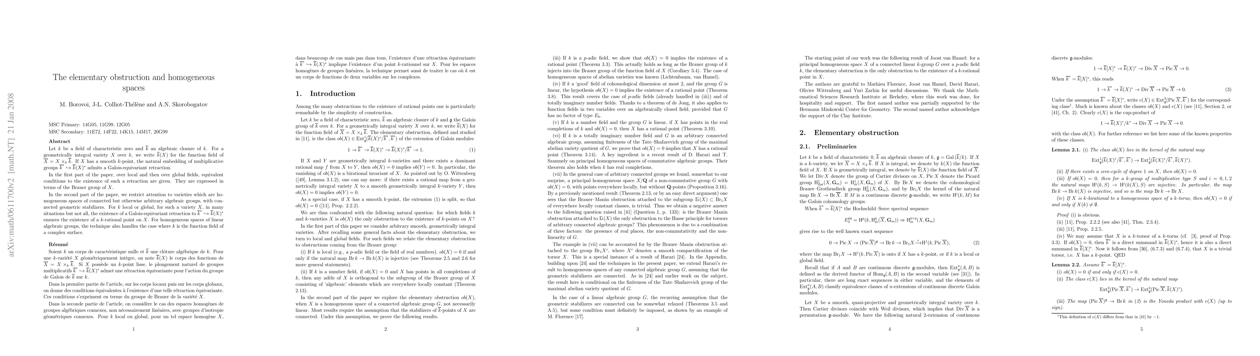 Thumbnail for The elementary obstruction and homogeneous spaces