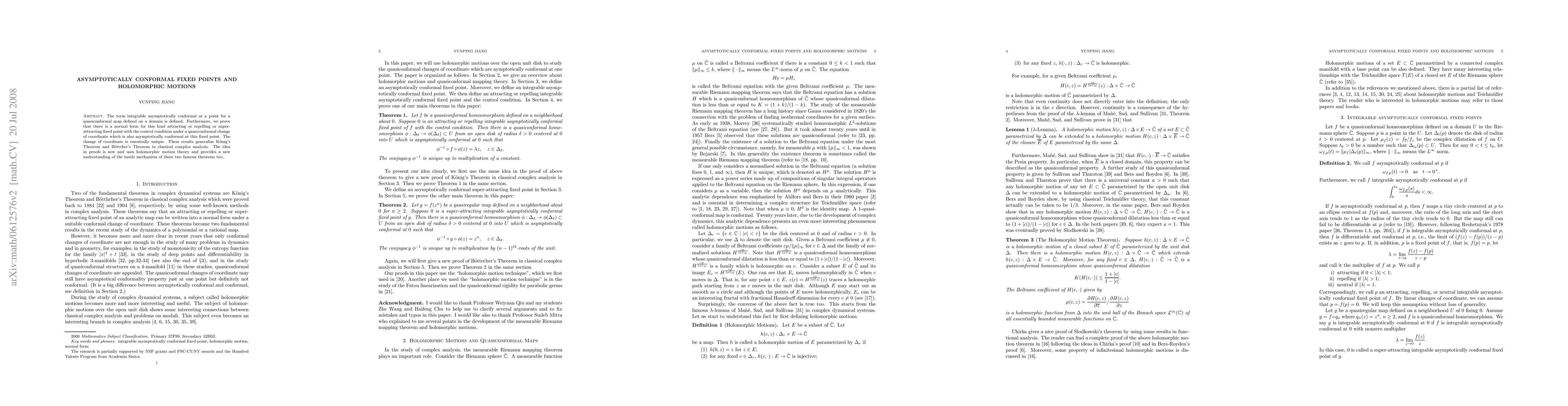 Thumbnail for Asymptotically Conformal Fixed Points and Holomorphic Motions