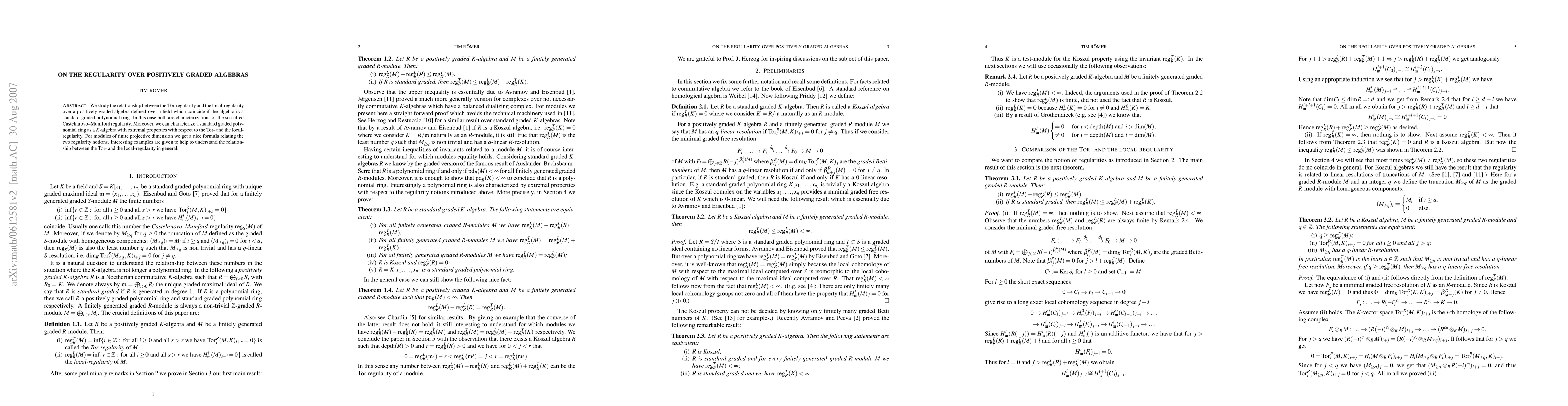 Thumbnail for On the regularity over positively graded algebras