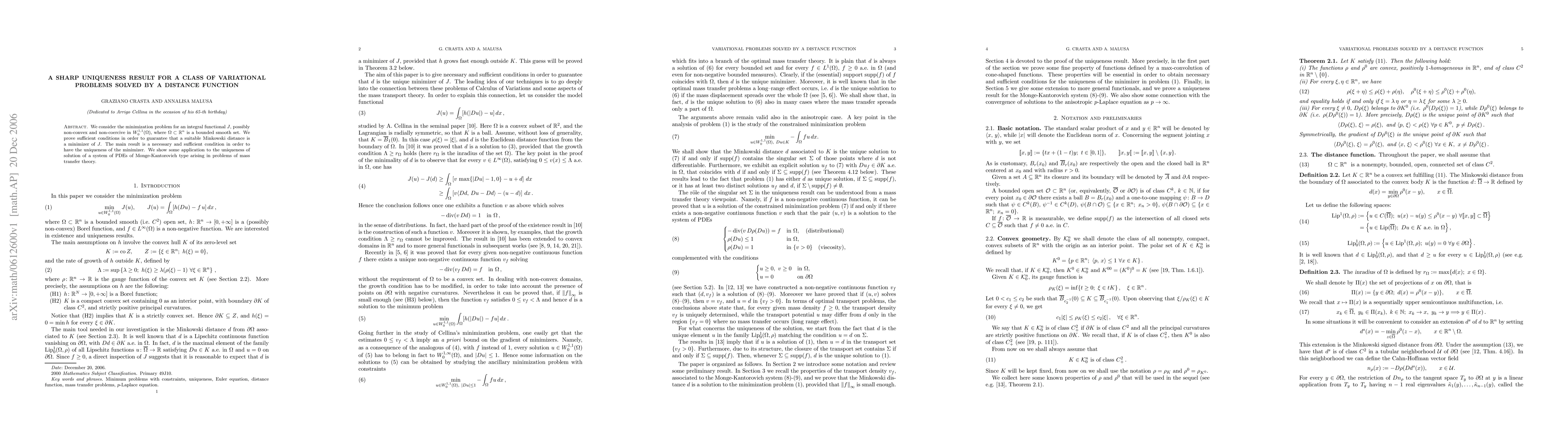 Thumbnail for A sharp uniqueness result for a class of variational problems solved by
  a distance function