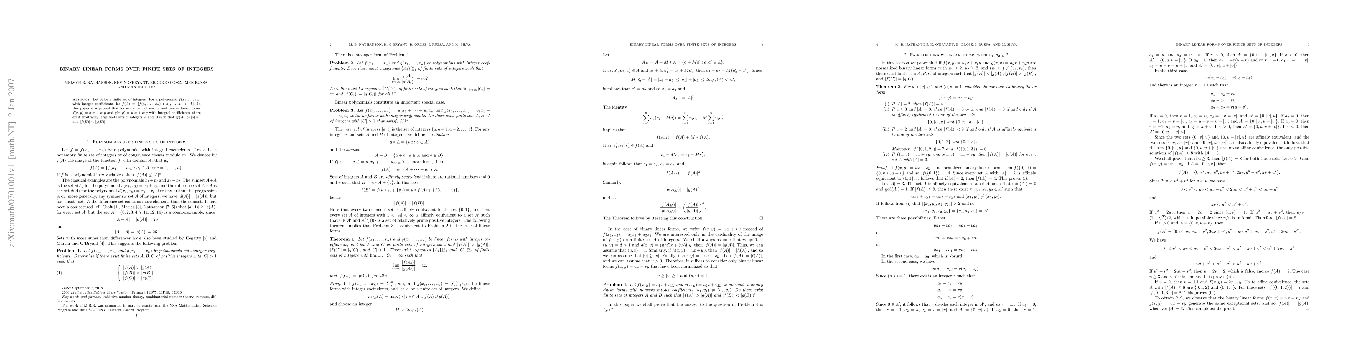 Thumbnail for Binary linear forms over finite sets of integers