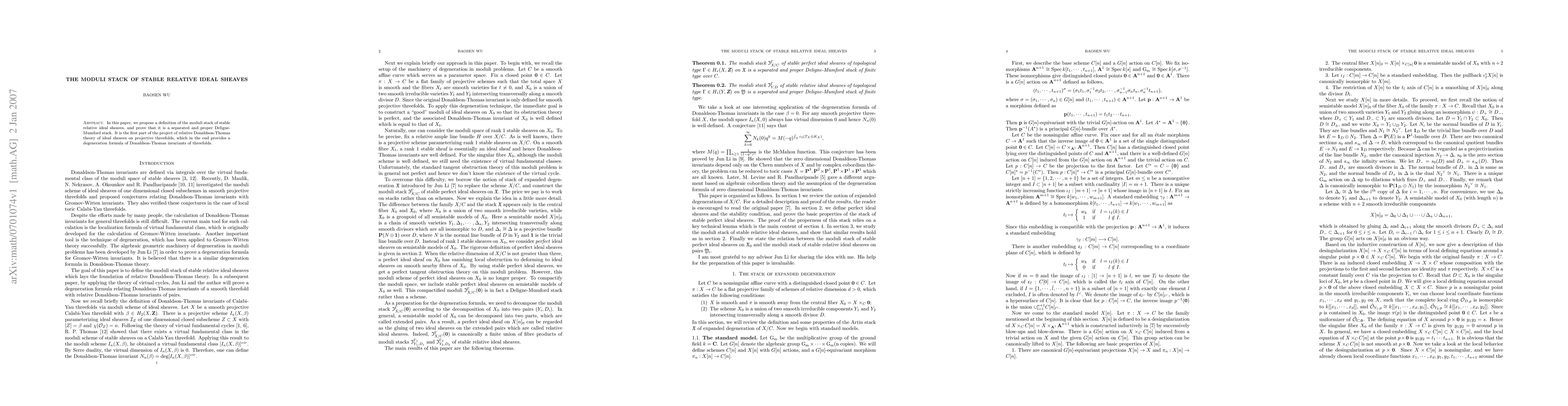 Thumbnail for The moduli stack of stable relative ideal sheaves