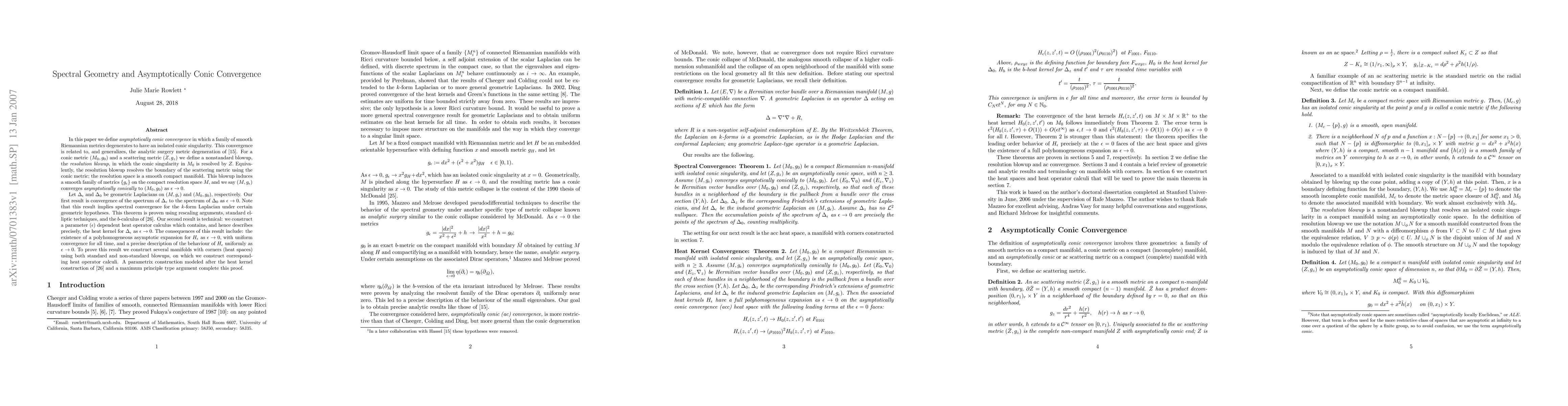 Thumbnail for Spectral Geometry and Asymptotically Conic Convergence