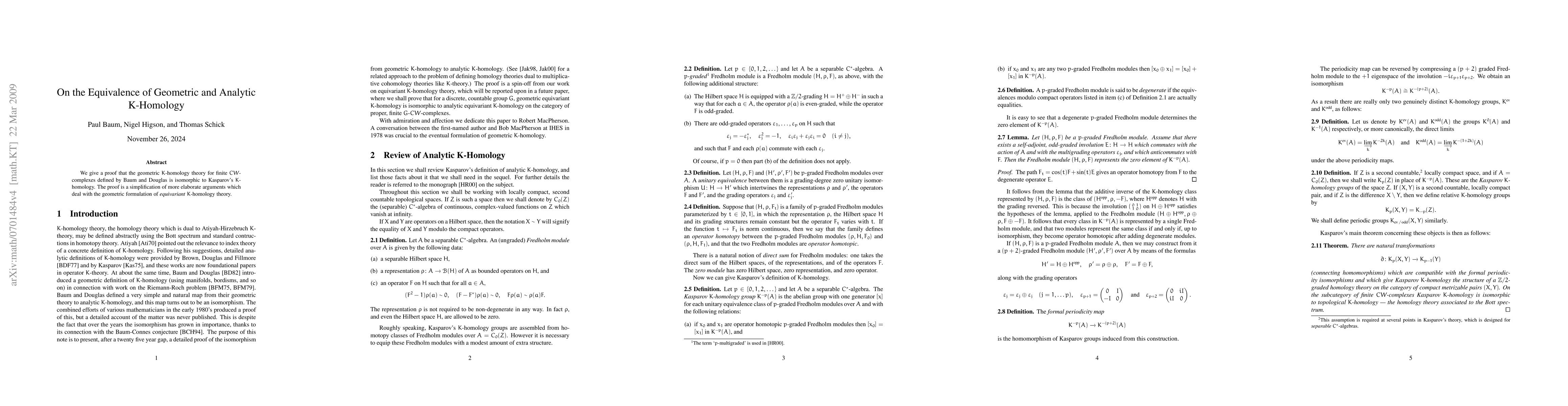 Thumbnail for On the Equivalence of Geometric and Analytic K-Homology