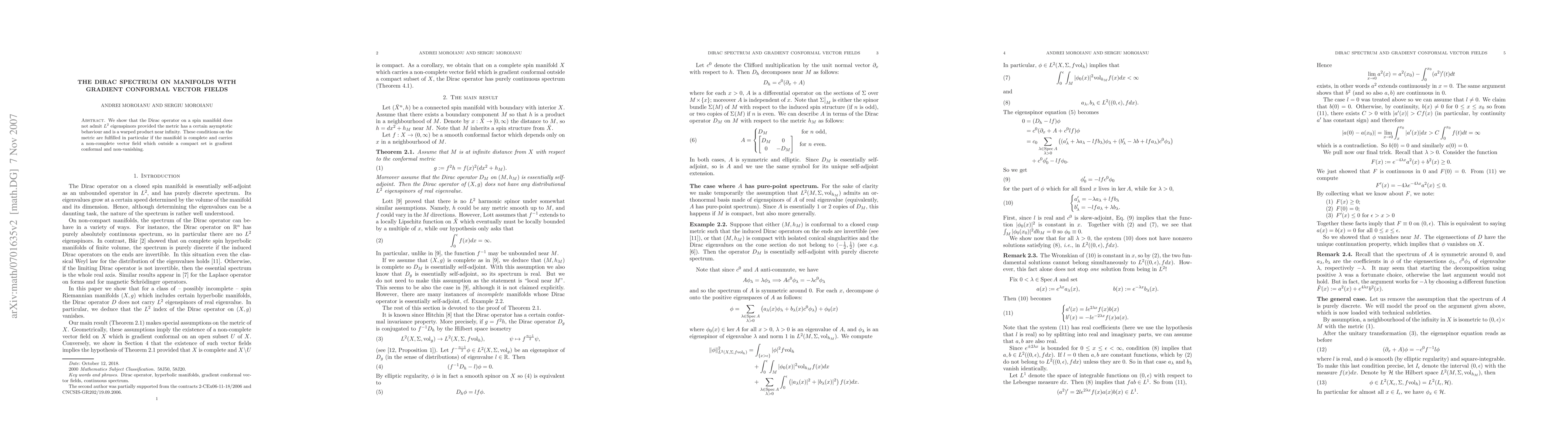 Thumbnail for The Dirac spectrum on manifolds with gradient conformal vector fields