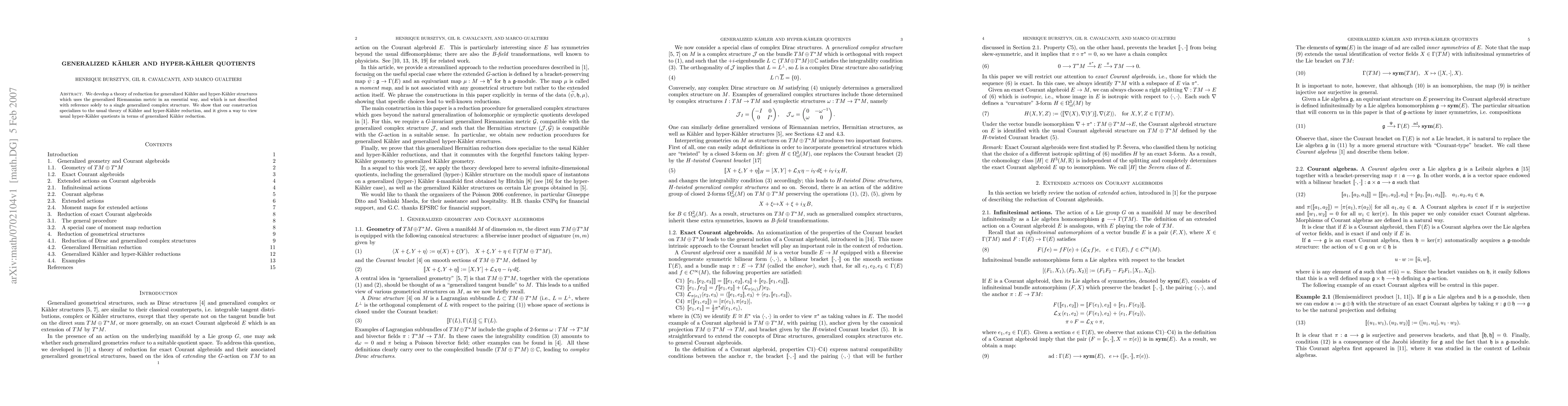 Thumbnail for Generalized Kahler and hyper-Kahler quotients