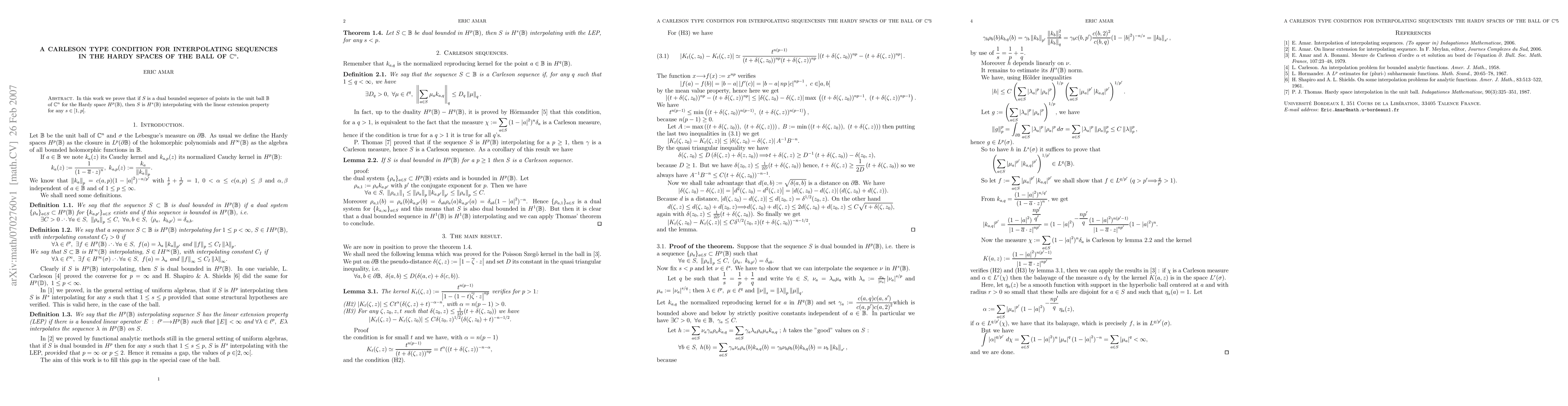Thumbnail for A Carleson type condition for interpolating sequences in the unit ball
  of C^n