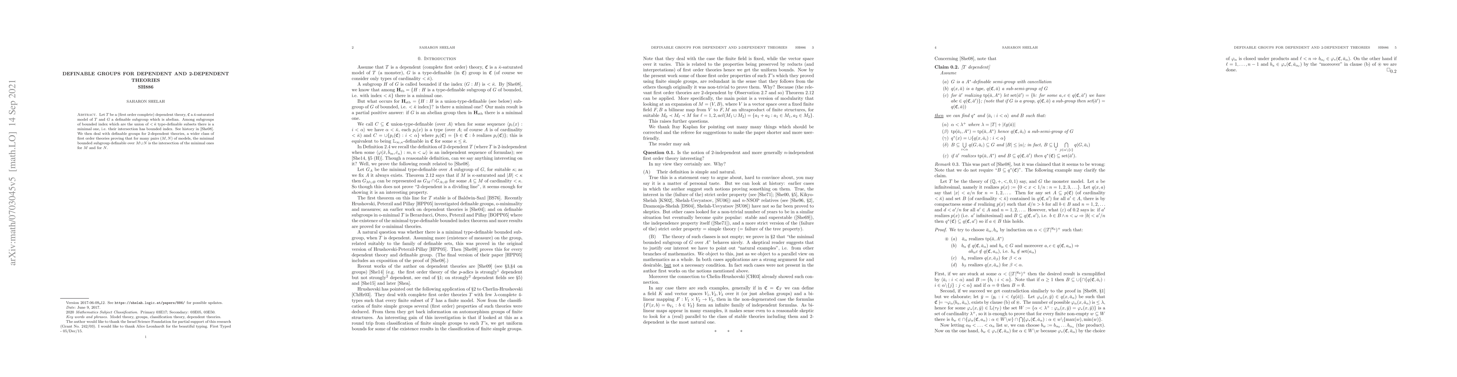 Thumbnail for Definable groups for dependent and 2-dependent theories