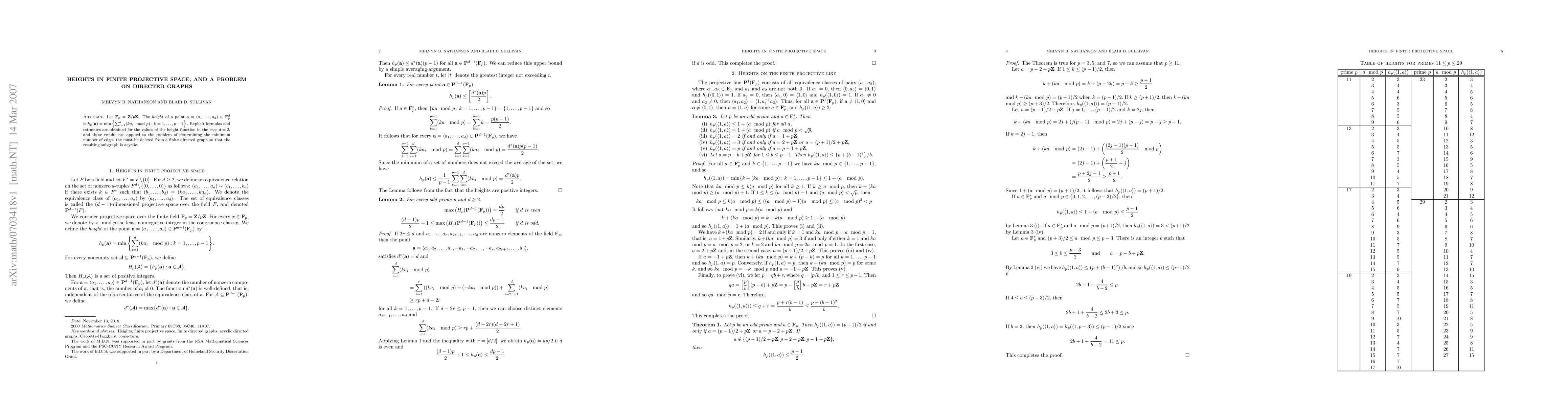 Thumbnail for Heights in finite projective space, and a problem on directed graphs
