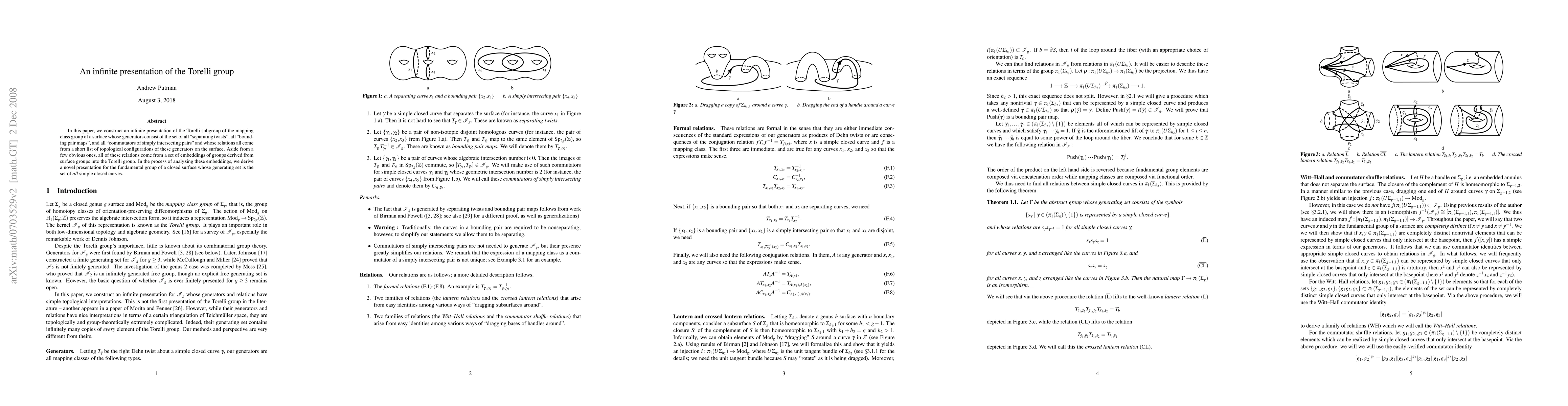 Thumbnail for An infinite presentation of the Torelli group