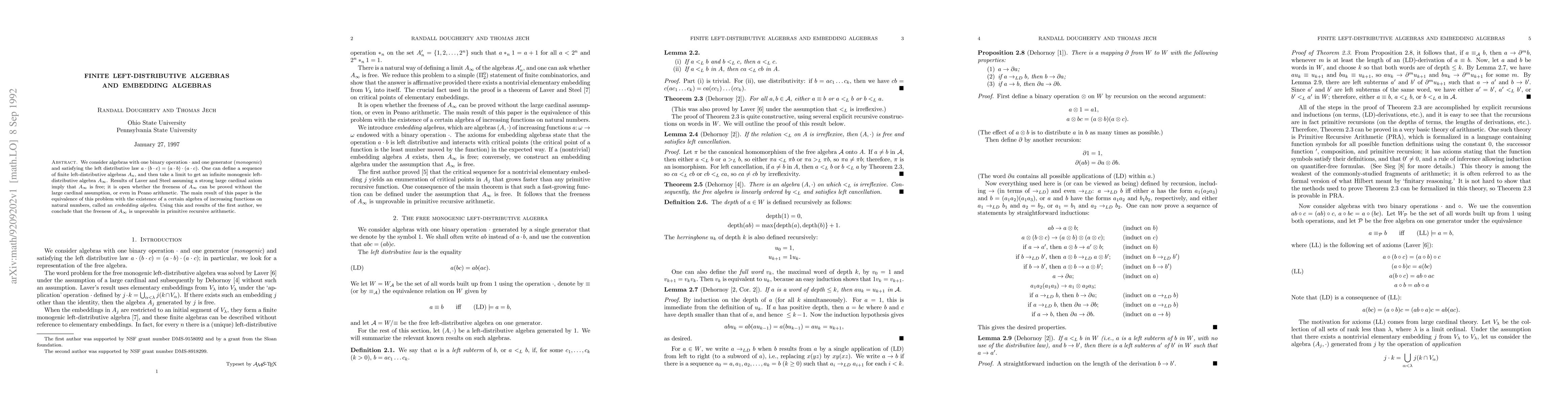 Thumbnail for Finite left-distributive algebras and embedding algebras\endtitle