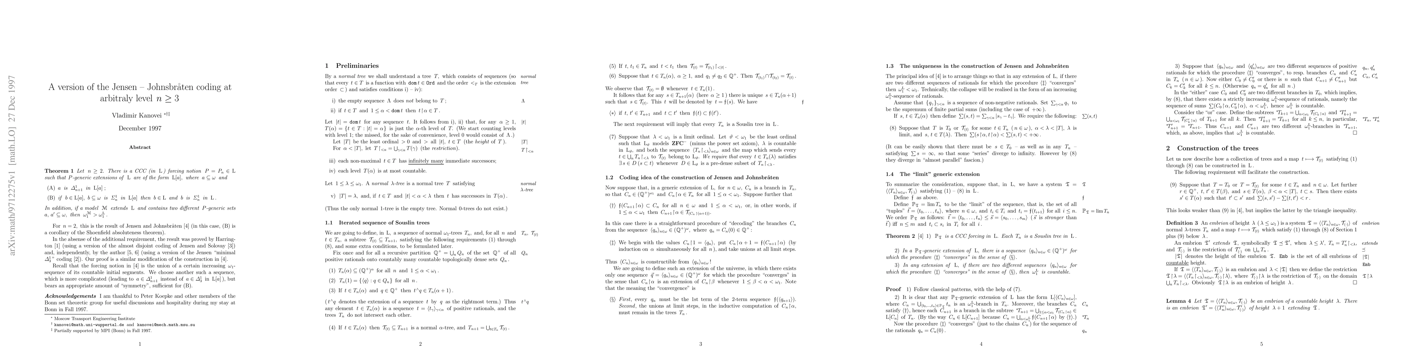 Thumbnail for A version of the Jensen-Johnsbr{\aa}ten coding at arbitrary level $n\geq
  3$