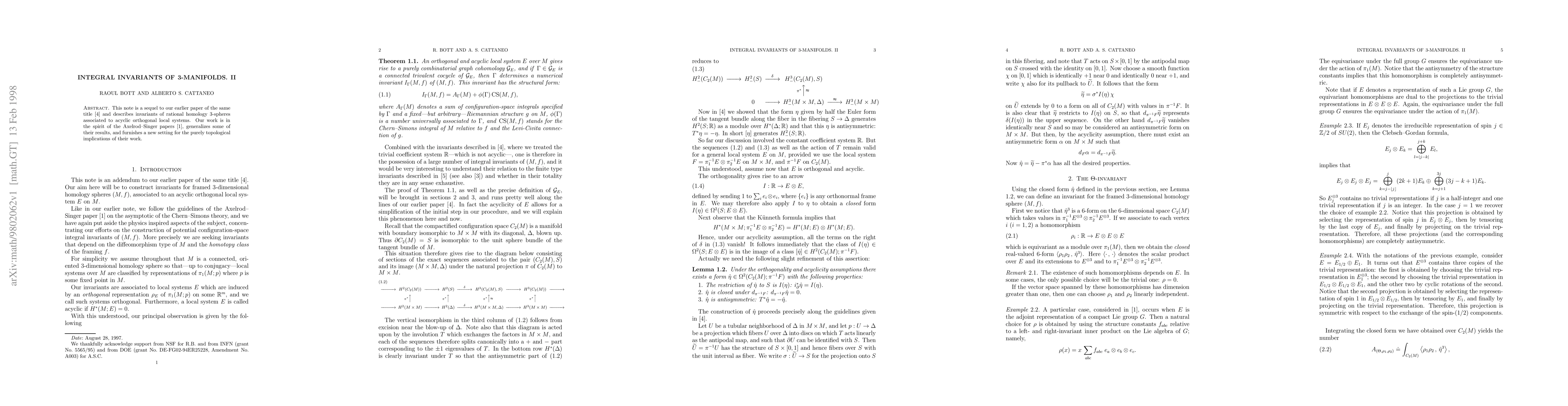 Thumbnail for Integral Invariants of 3-Manifolds. II
