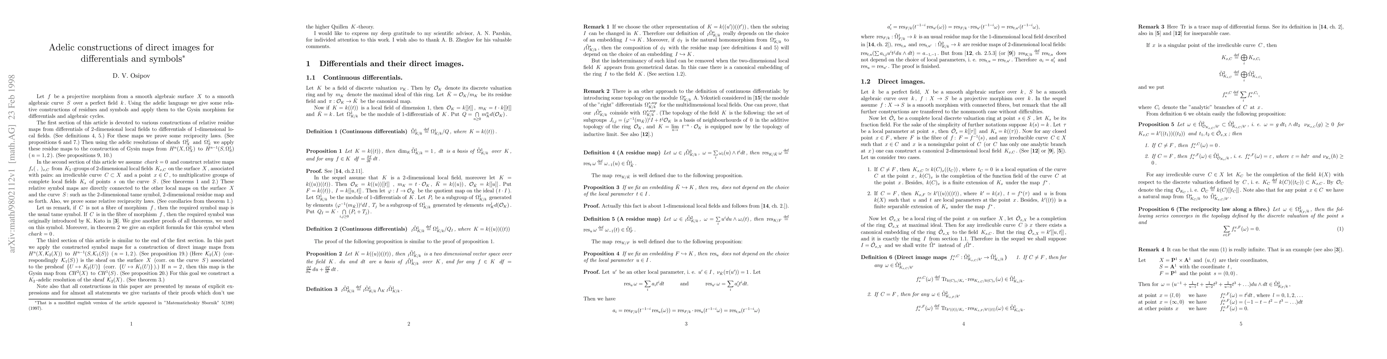 Thumbnail for Adelic constructions of direct images for differentials and symbols