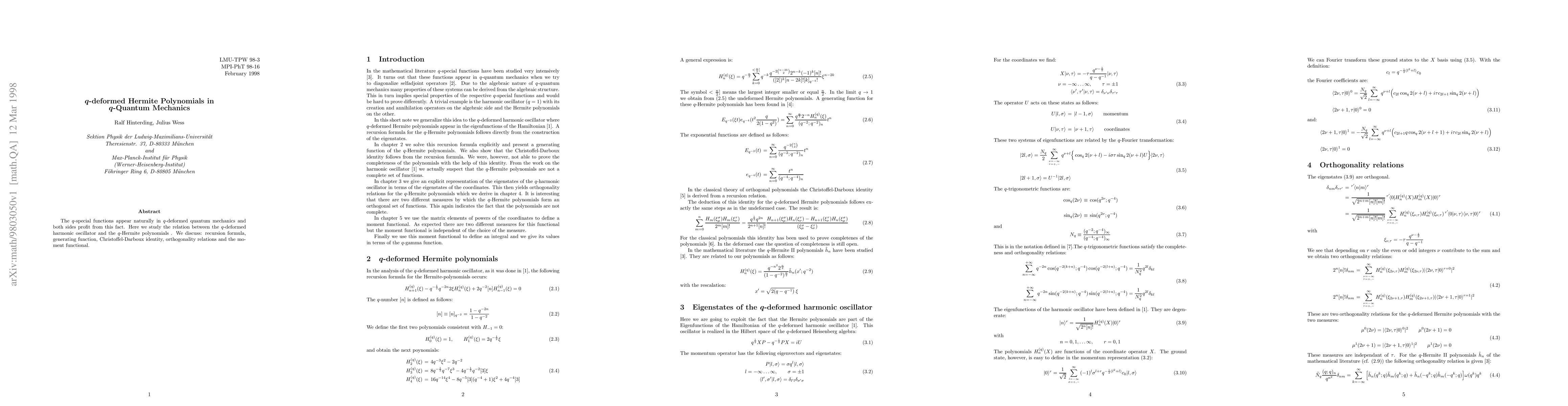 Thumbnail for q-deformed Hermite Polynomials in q-Quantum Mechanics