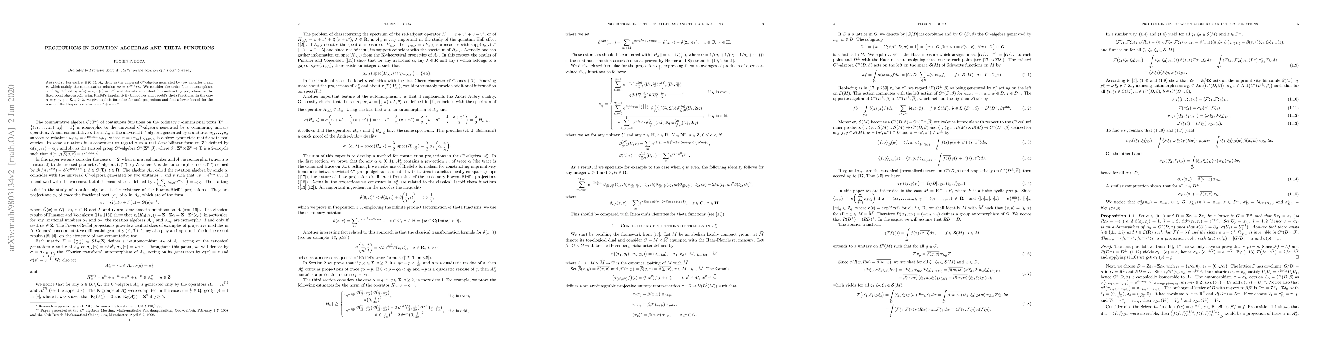 Thumbnail for Projections in Rotation Algebras and Theta Functions