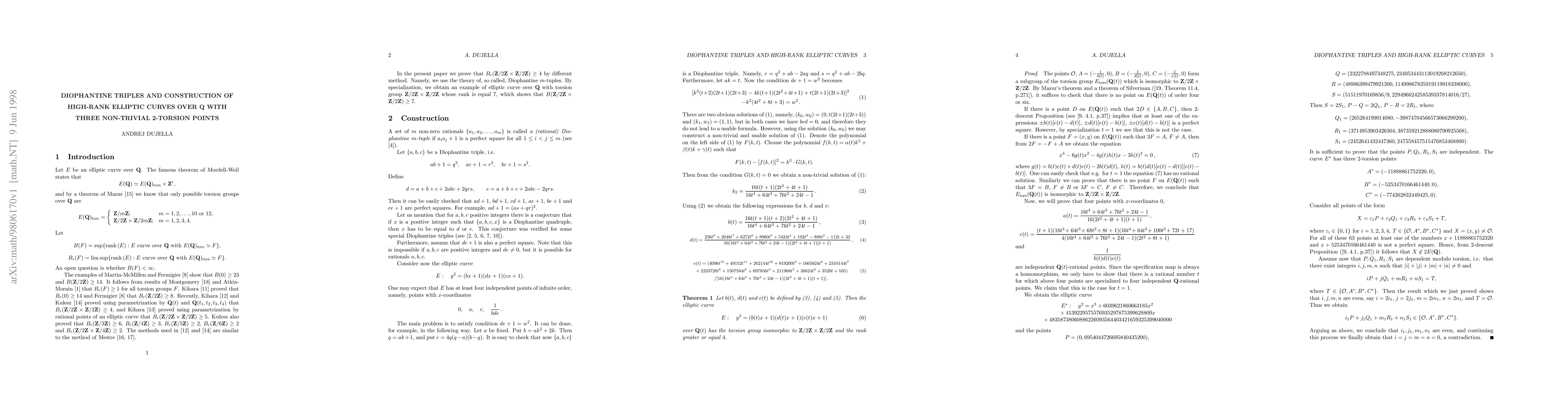 Thumbnail for Diophantine triples and construction of high-rank elliptic curves