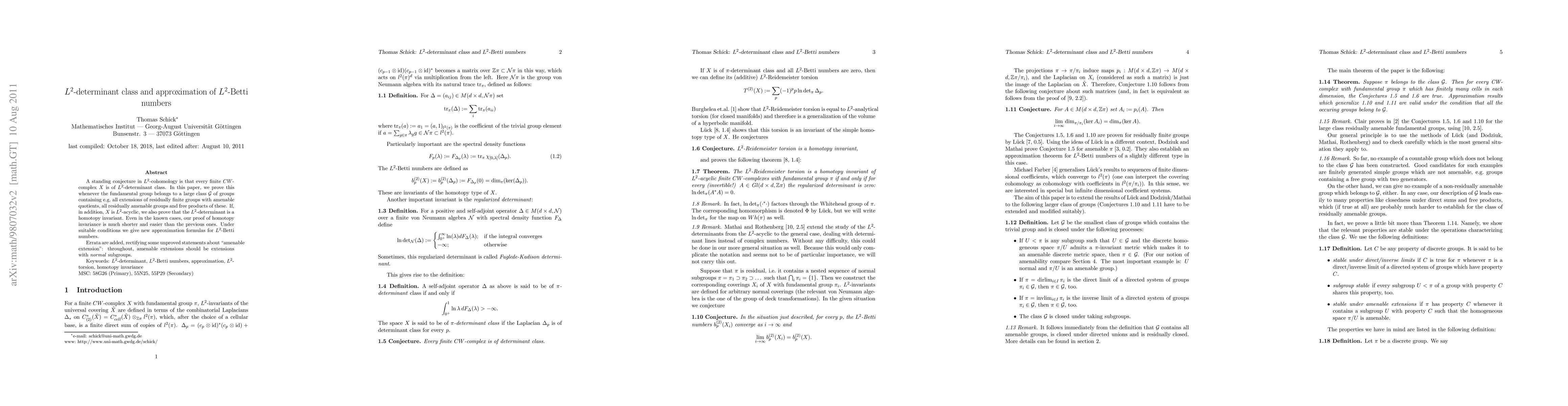 Thumbnail for L2-determinant class and approximation of L2-Betti numbers