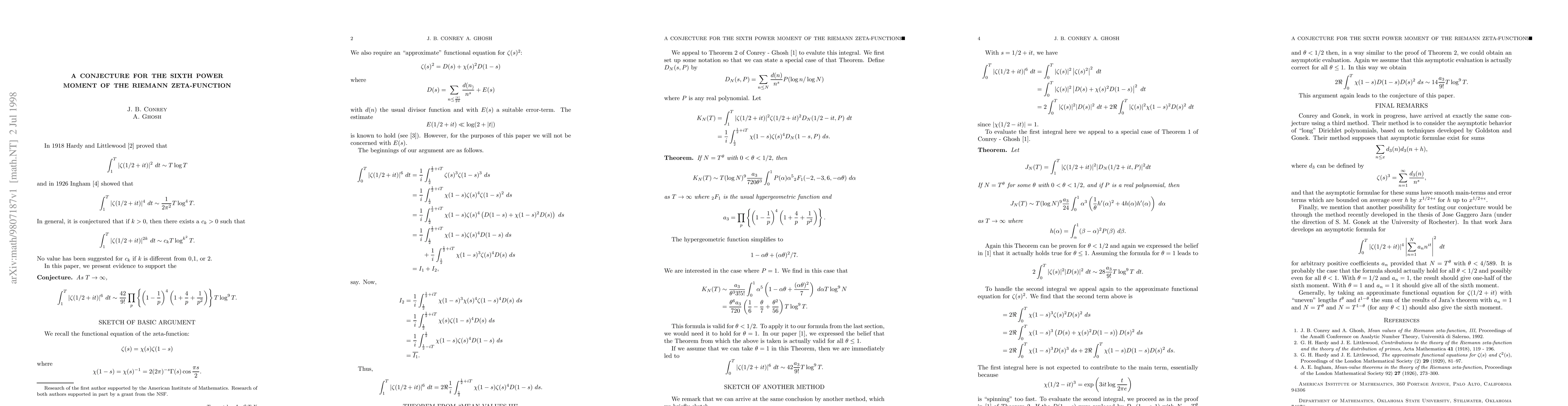 Thumbnail for A conjecture for the sixth power moment of the Riemann zeta-function
