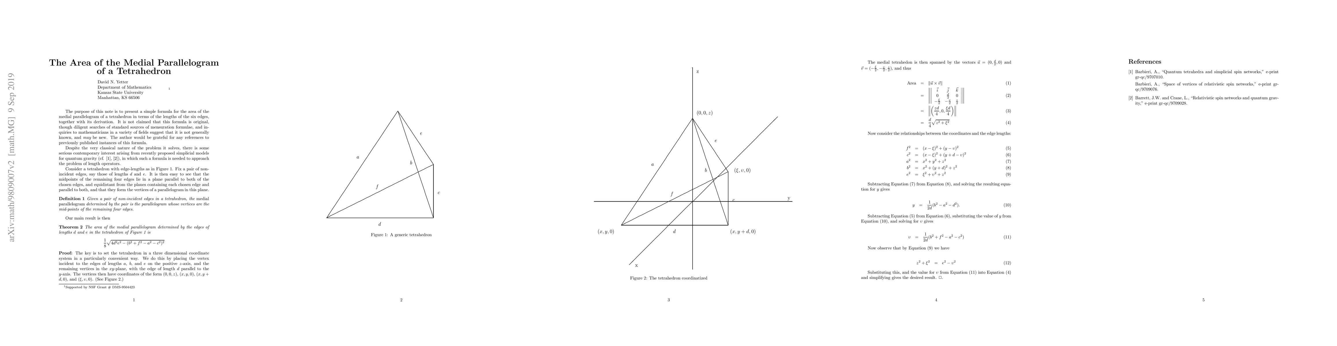 Thumbnail for The Area of the Medial Parallelogram of a Tetrahedron