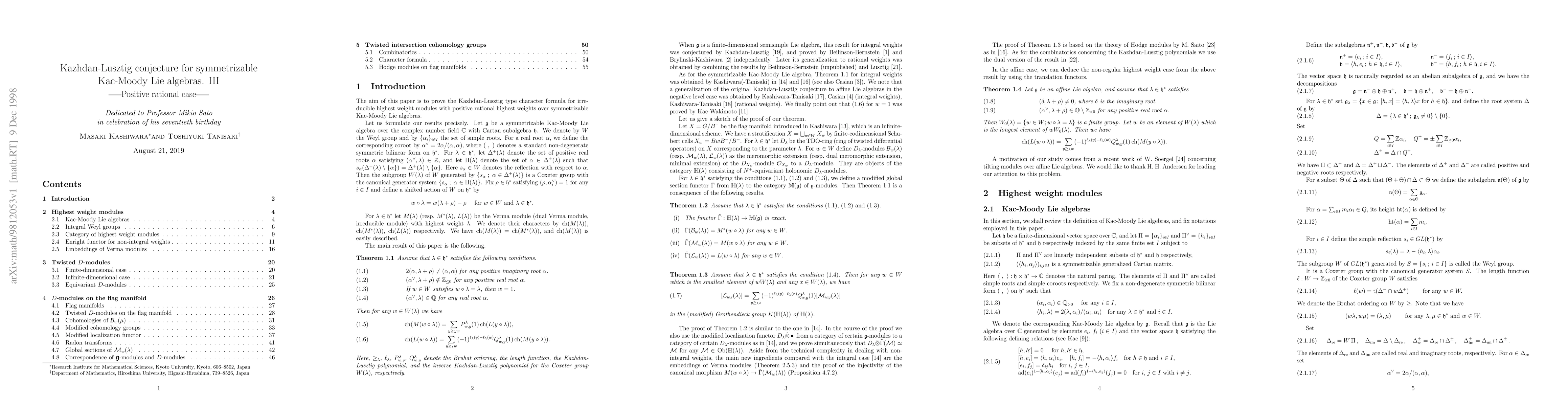 Thumbnail for Kazhdan-Lusztig conjecture for symmetrizable Kac-Moody Lie algebras. III
  --Positive rational case--