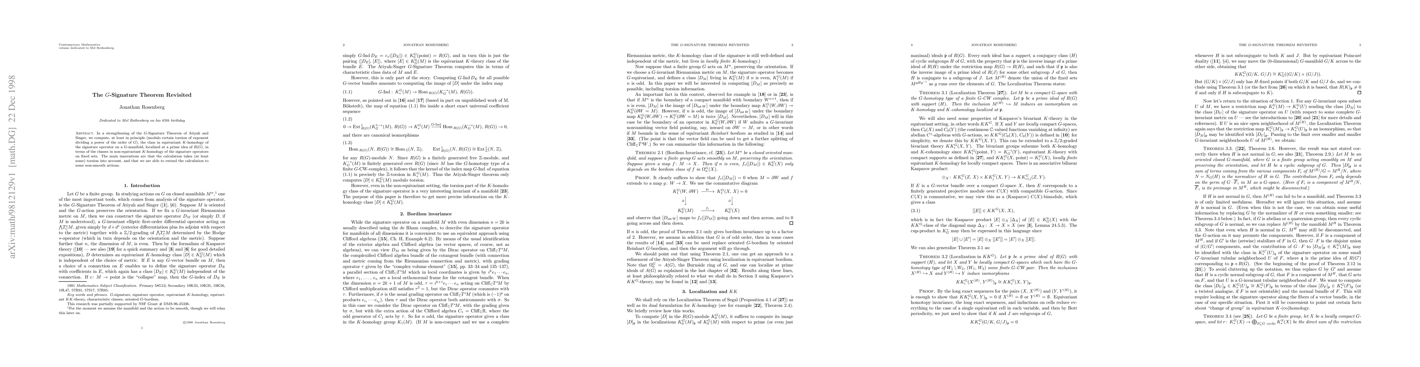 Thumbnail for The G-Signature Theorem Revisited