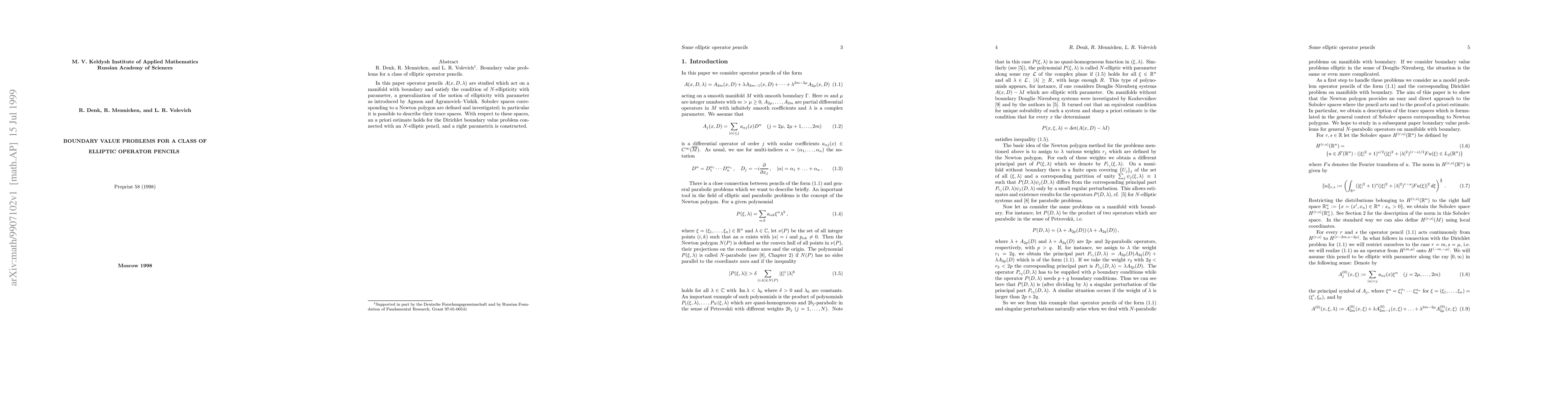 Thumbnail for Boundary value problems for a class of elliptic operator pencils
