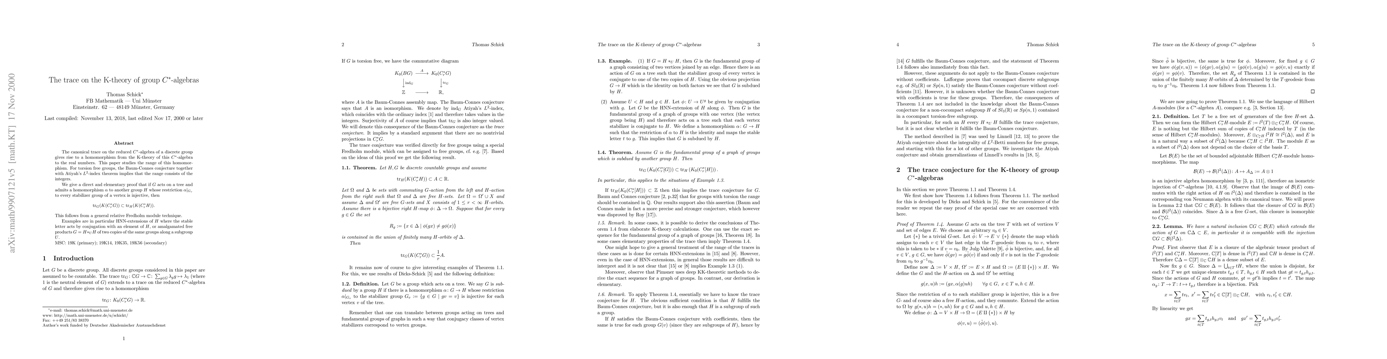 Thumbnail for The trace on the K-theory of group C*-algebras
