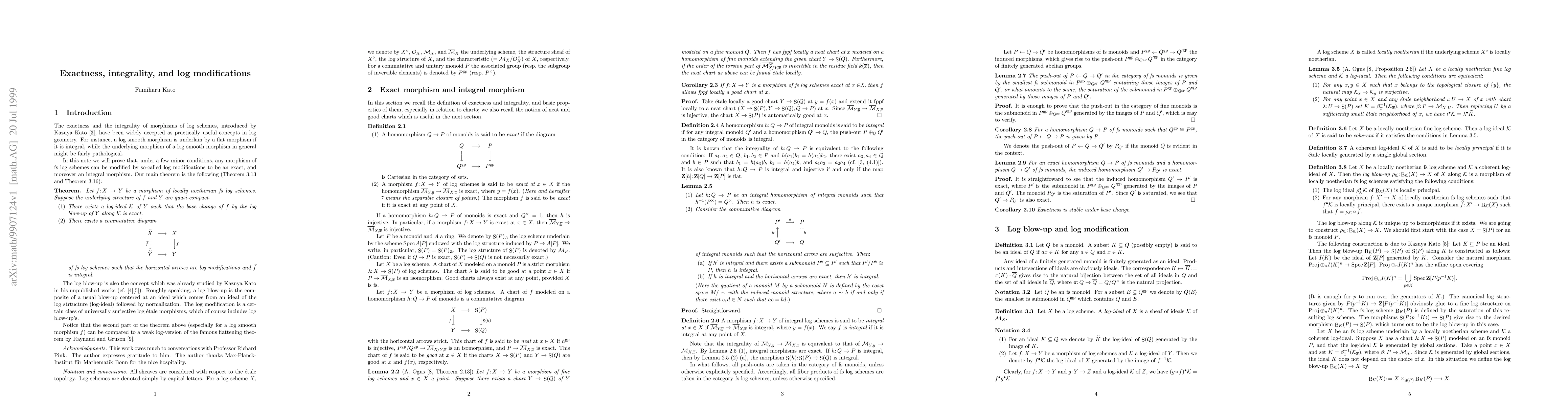 Thumbnail for Exactness, integrality, and log modifications