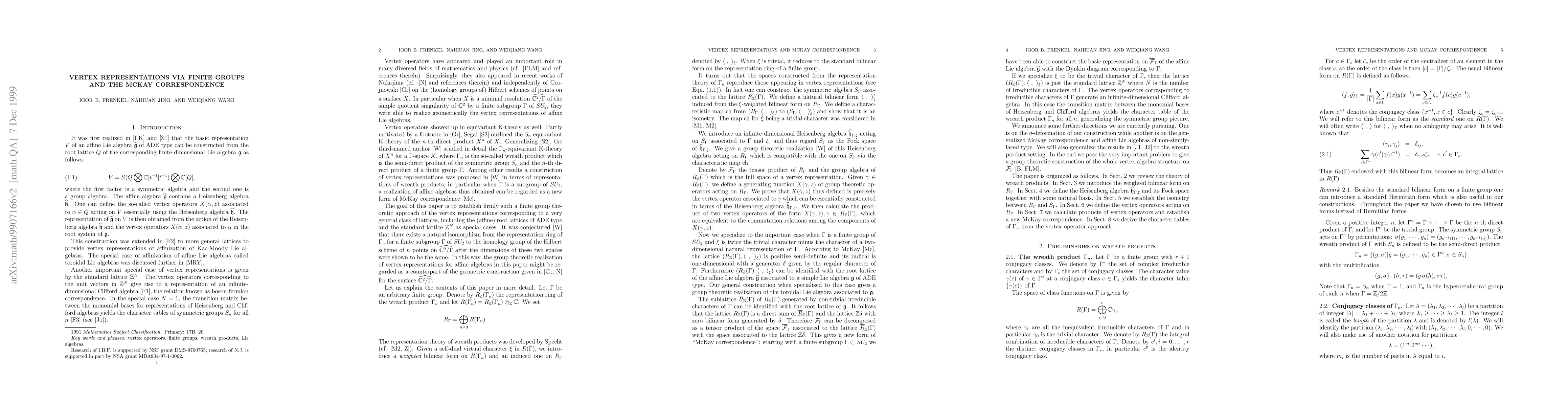 Thumbnail for Vertex representations via finite groups and the McKay correspondence