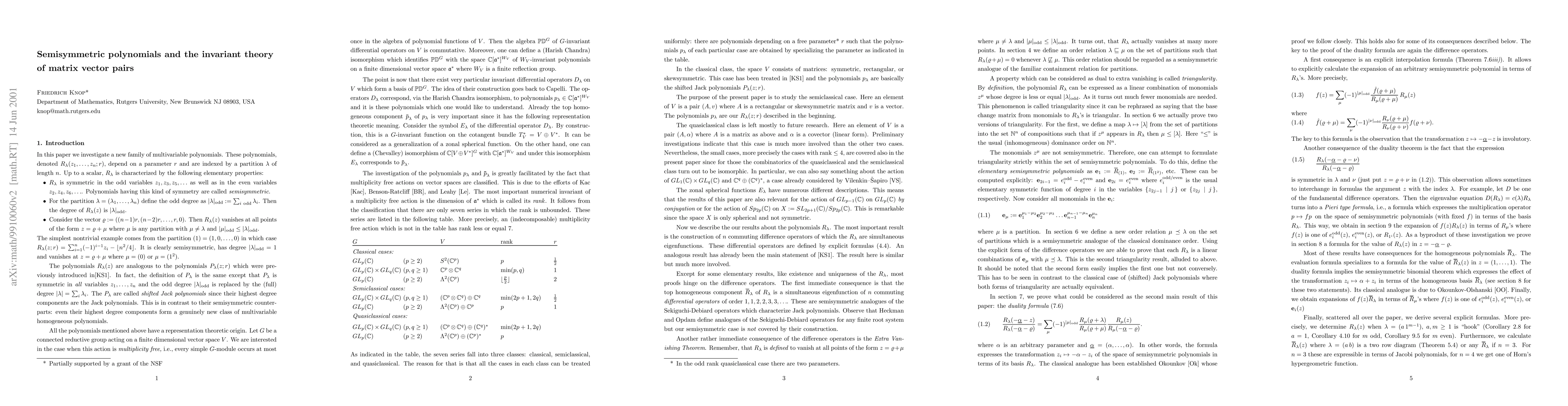 Thumbnail for Semisymmetric polynomials and the invariant theory of matrix vector
  pairs