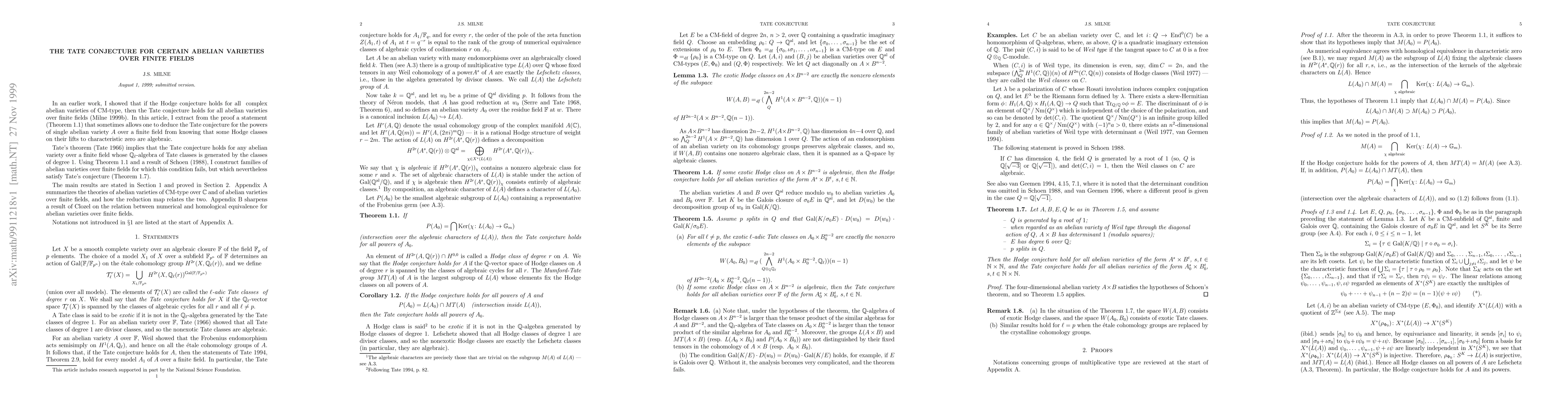 Thumbnail for The Tate Conjecture for Certain Abelian Varieties over Finite Fields