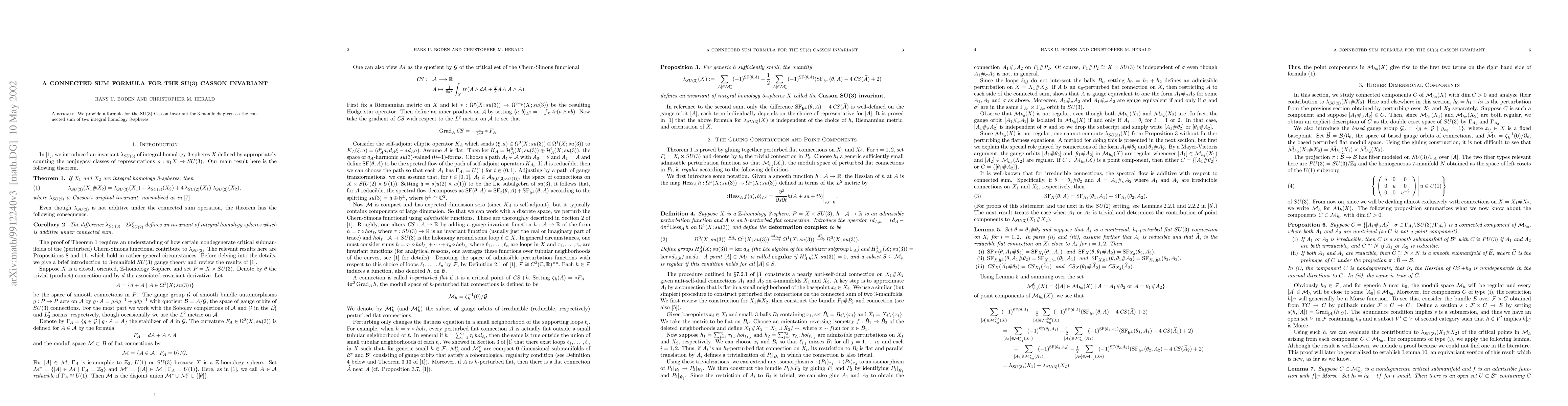 Thumbnail for A connected sum formula for the SU(3) Casson invariant