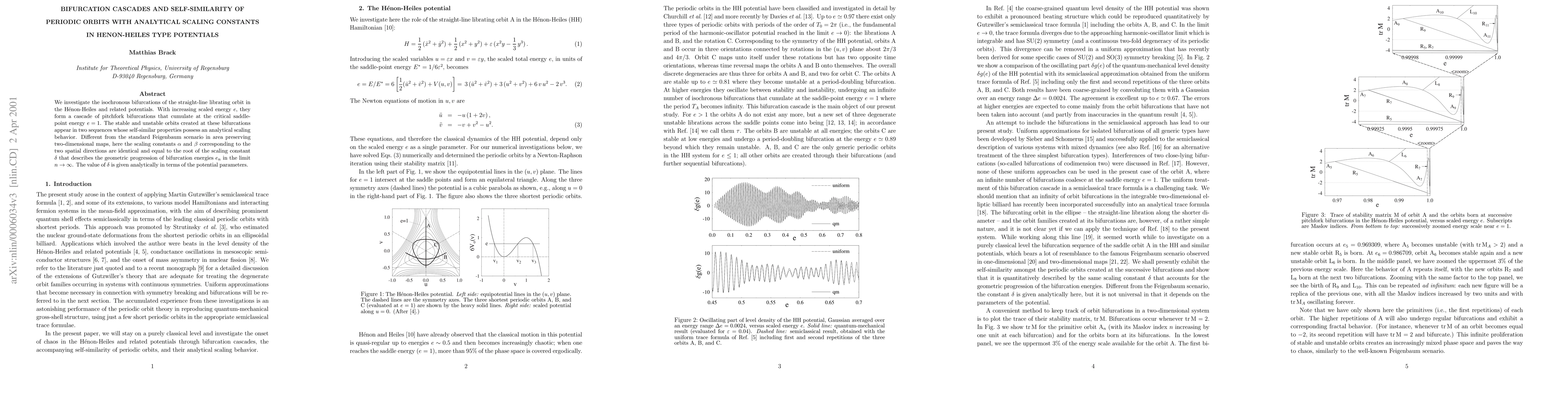 Thumbnail for Bifurcation cascades and self-similarity of periodic orbits with
  analytical scaling constants in Henon-Heiles type potentials