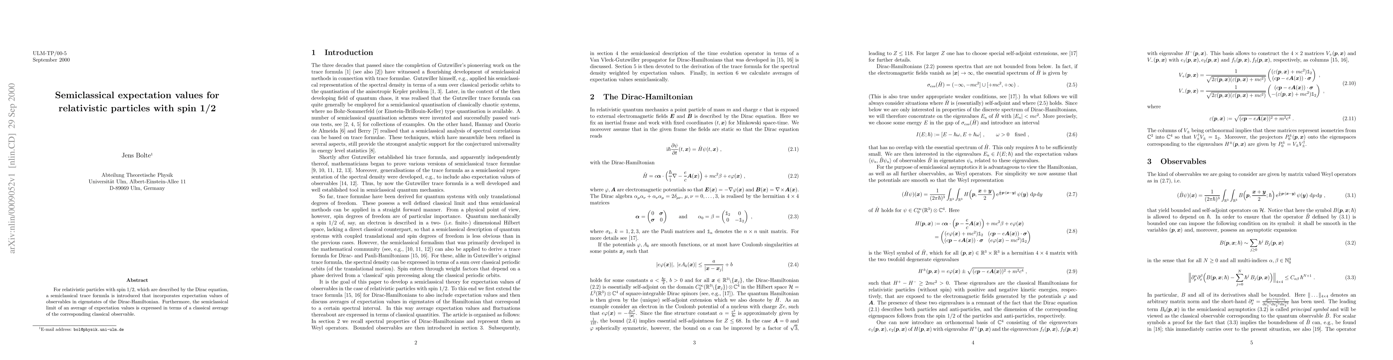 Thumbnail for Semiclassical expectation values for relativistic particles with spin
  1/2