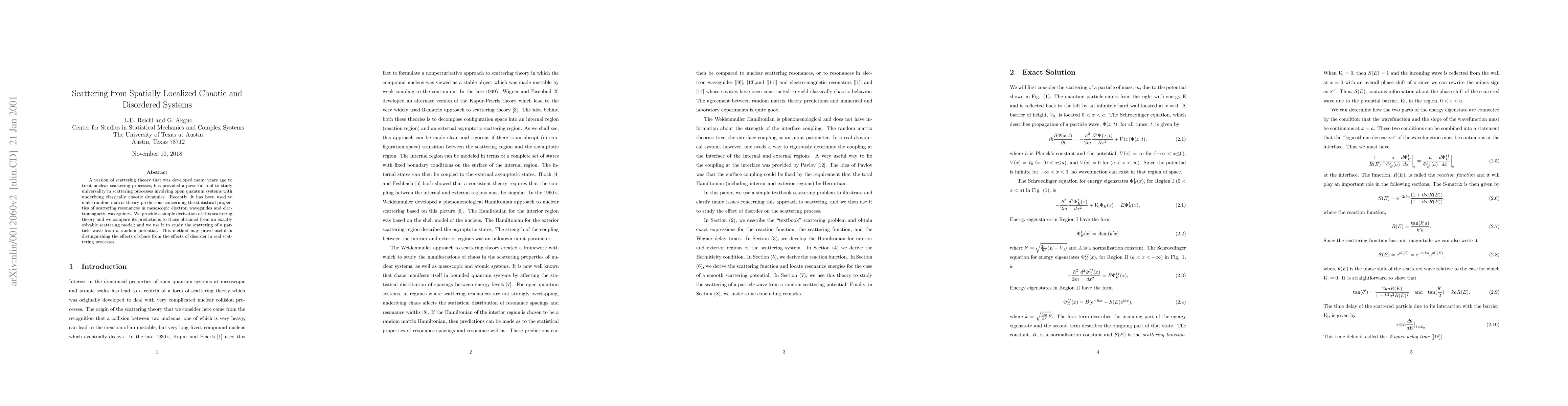 Thumbnail for Scattering from Spatially Localized Chaotic and Disordered Systems