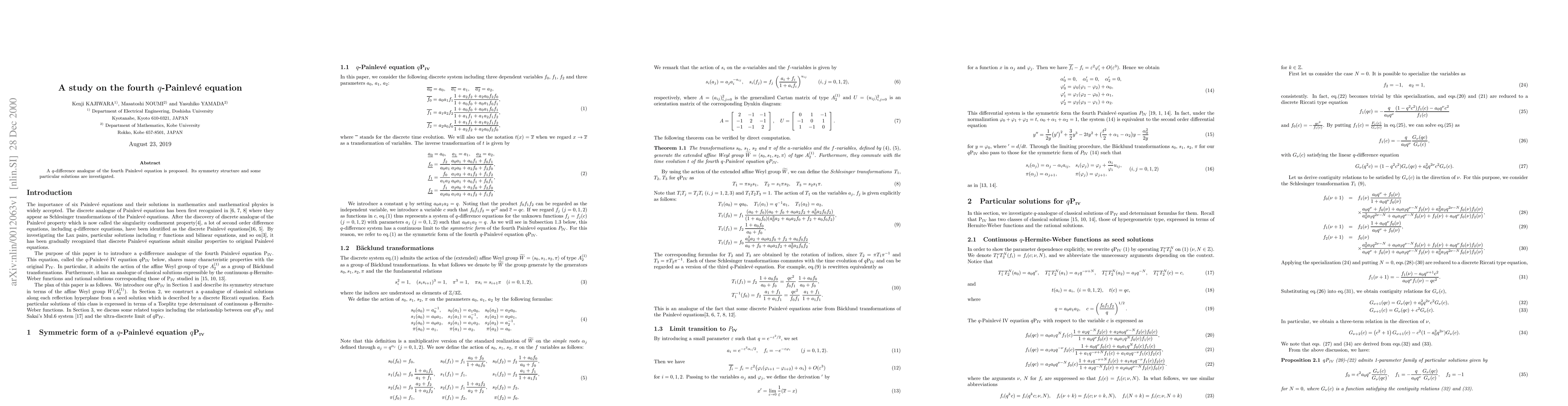 Thumbnail for A study on the fourth q-Painlev\'e equation