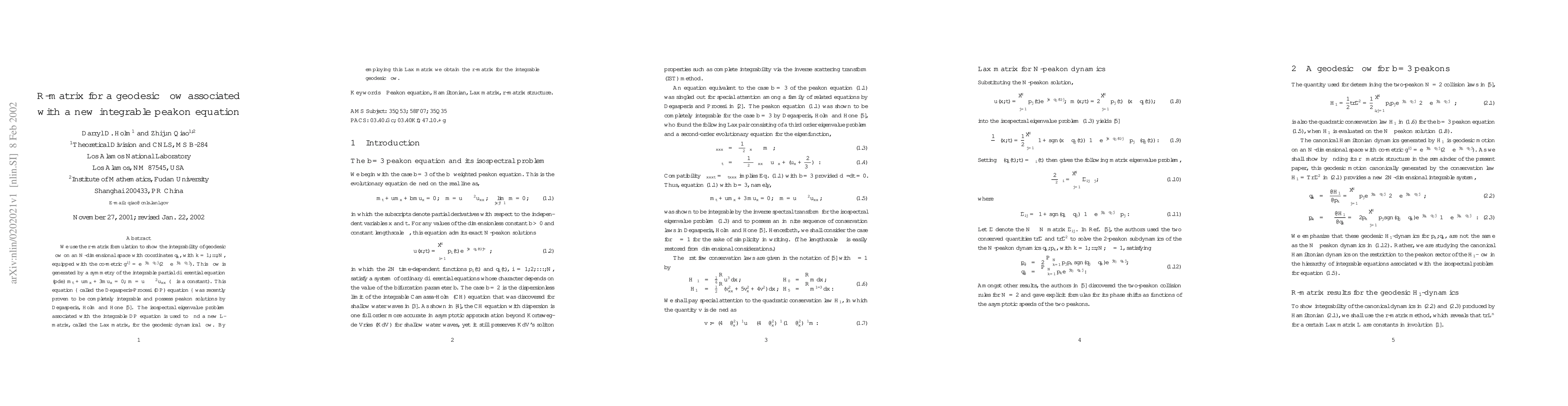 Thumbnail for R-matrix for a geodesic flow associated with a new integrable peakon
  equation