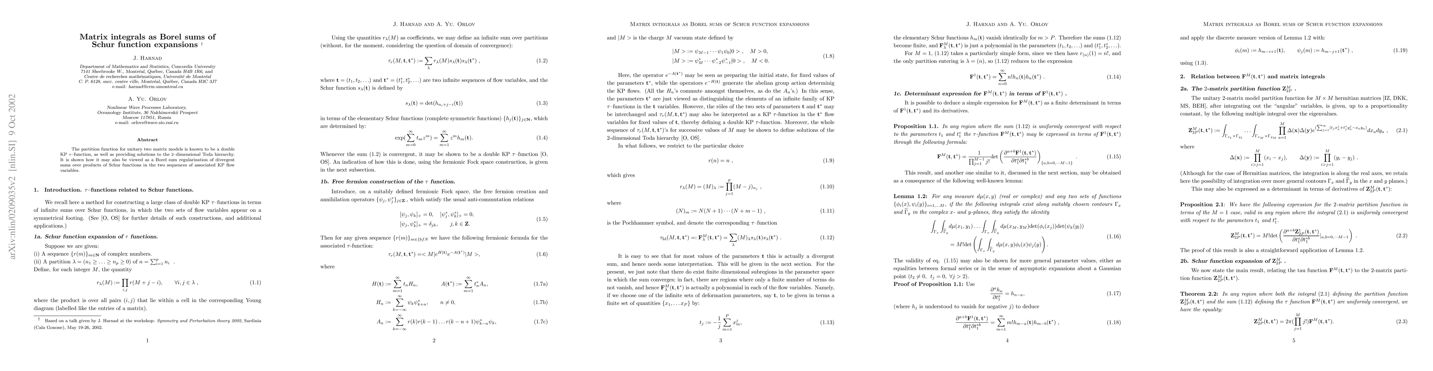 Thumbnail for Matrix integrals as Borel sums of Schur function expansions