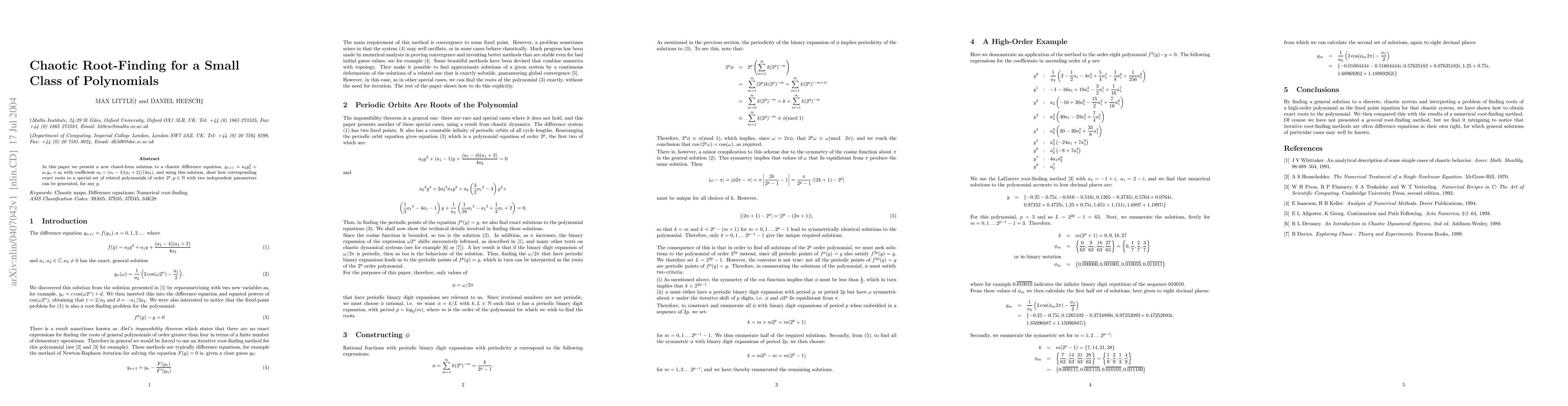 Thumbnail for Chaotic Root-Finding for a Small Class of Polynomials