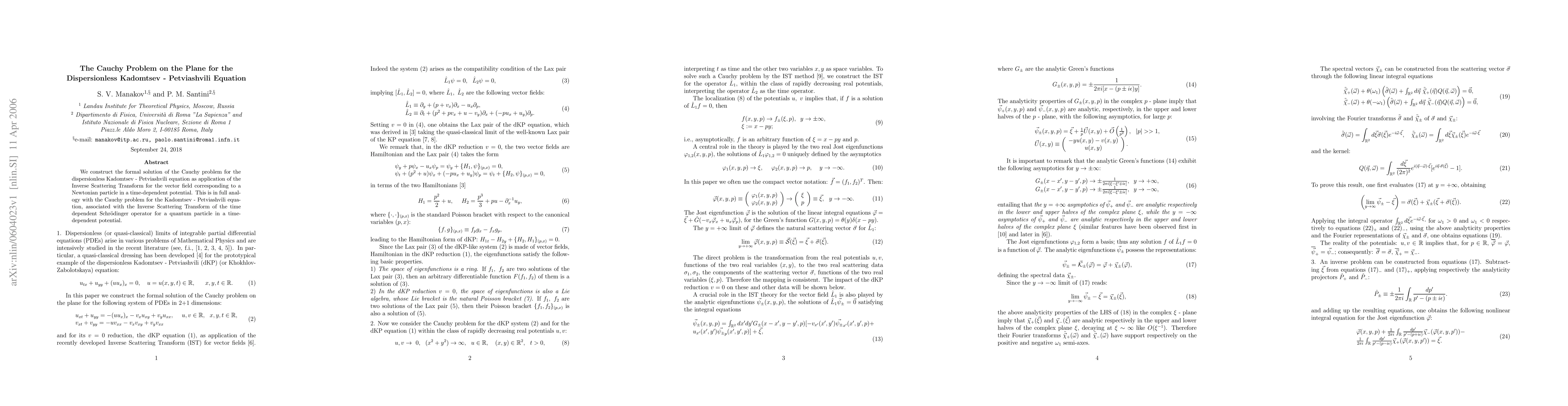 Thumbnail for The Cauchy Problem on the Plane for the Dispersionless Kadomtsev -
  Petviashvili Equation