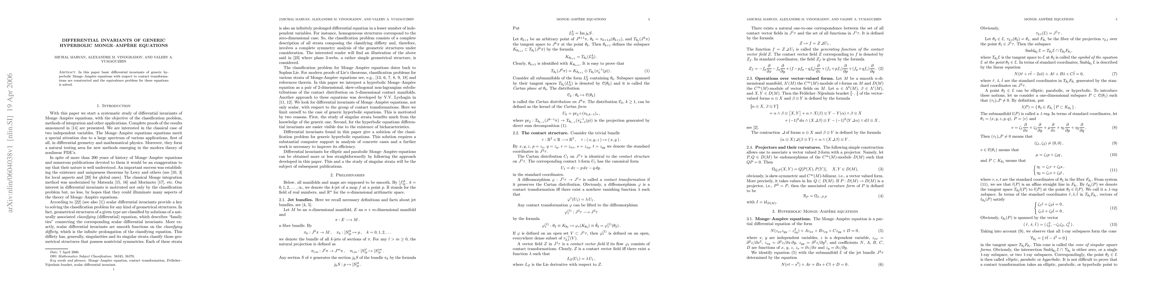 Thumbnail for Differential invariants of generic hyperbolic Monge--Amp\`ere equations